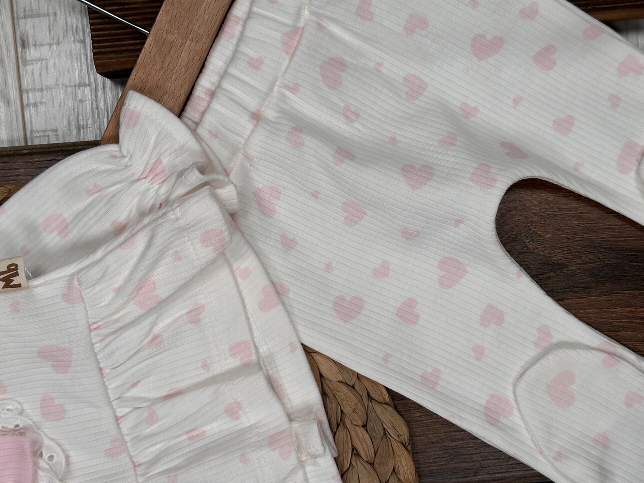 Pamuklu Kalp Desenli 3lü Kız Bebek Takım