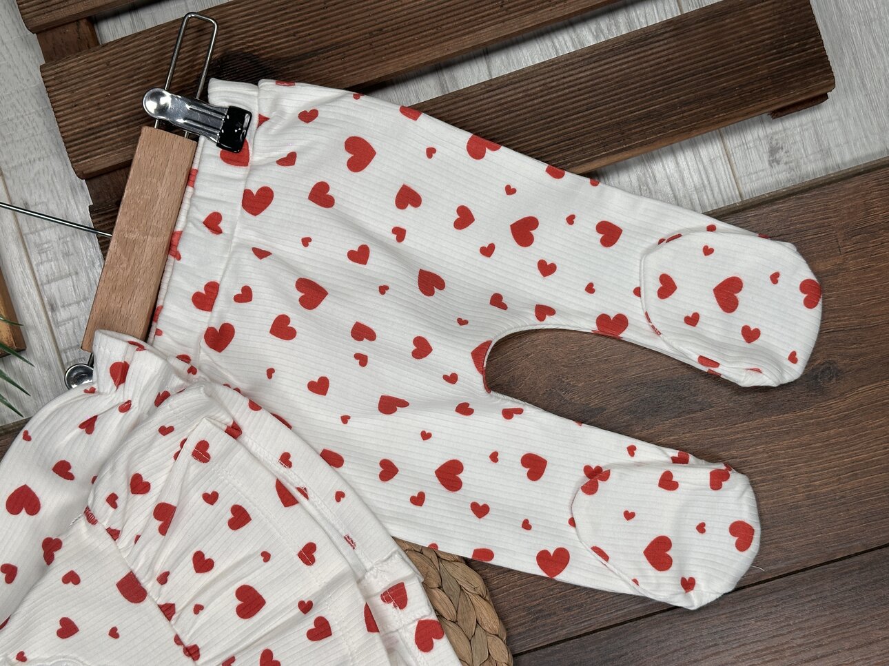 Pamuklu Kalp Desenli 3lü Kız Bebek Takım