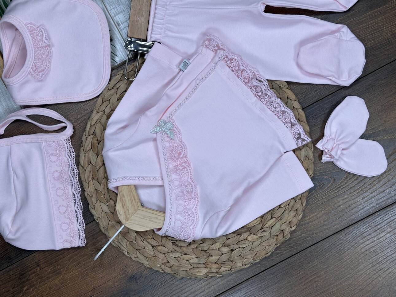 Pamuklu Dantel Detaylı 5li  Kız Bebek Hastane Çıkışı