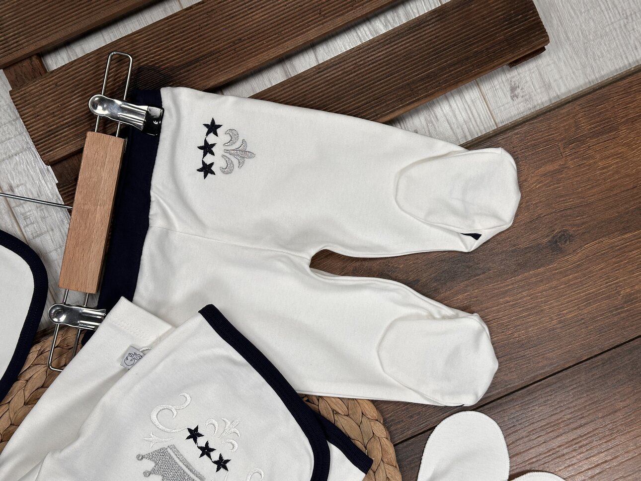 Pamuklu Taç Desenli 5li Erkek Bebek Takım