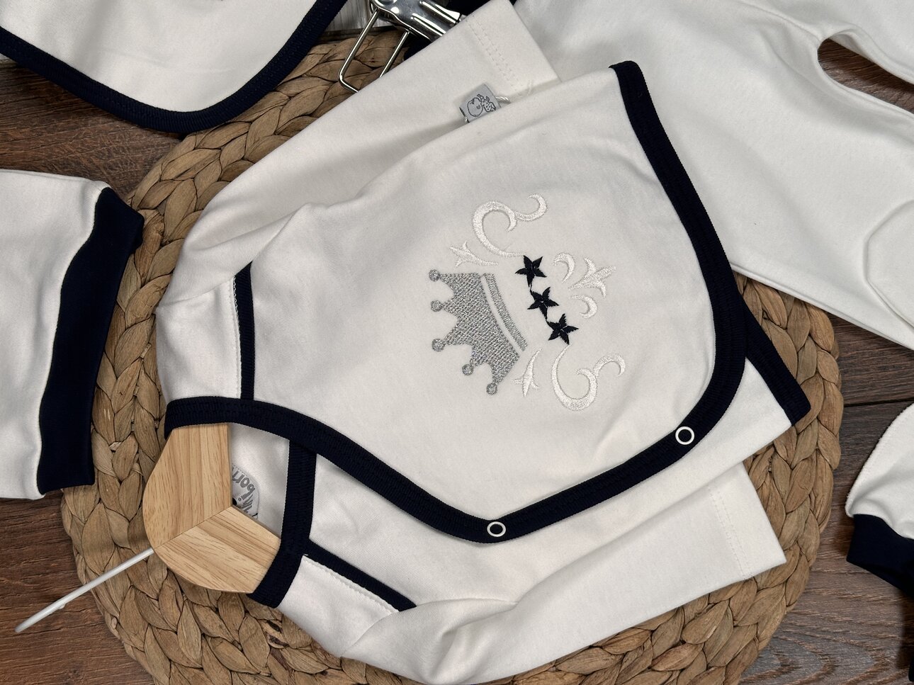 Pamuklu Taç Desenli 5li Erkek Bebek Takım