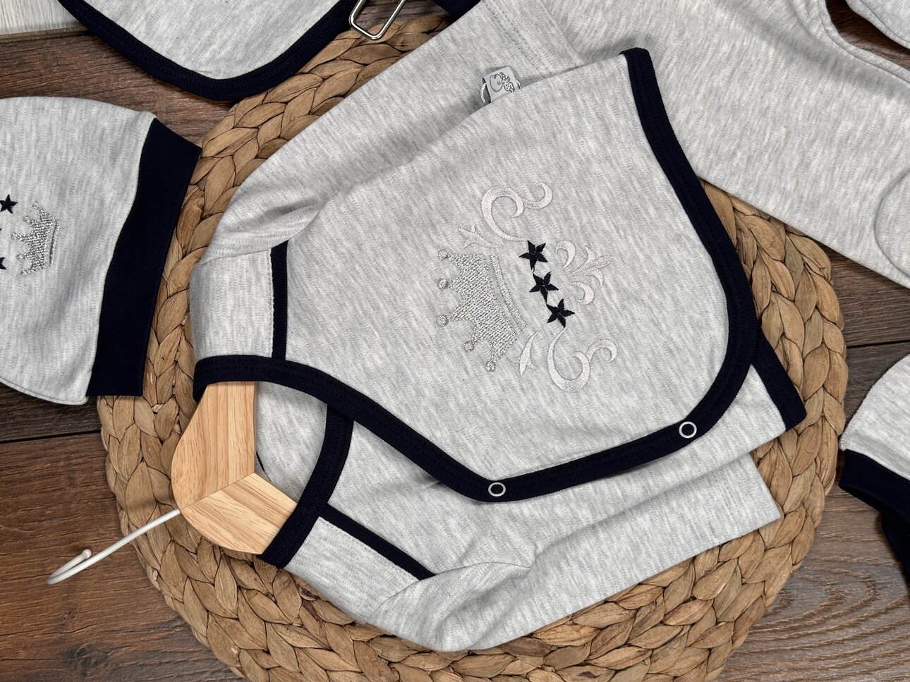 Pamuklu Taç Desenli 5li Erkek Bebek Takım