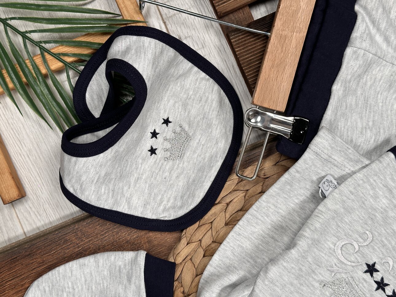 Pamuklu Taç Desenli 5li Erkek Bebek Takım