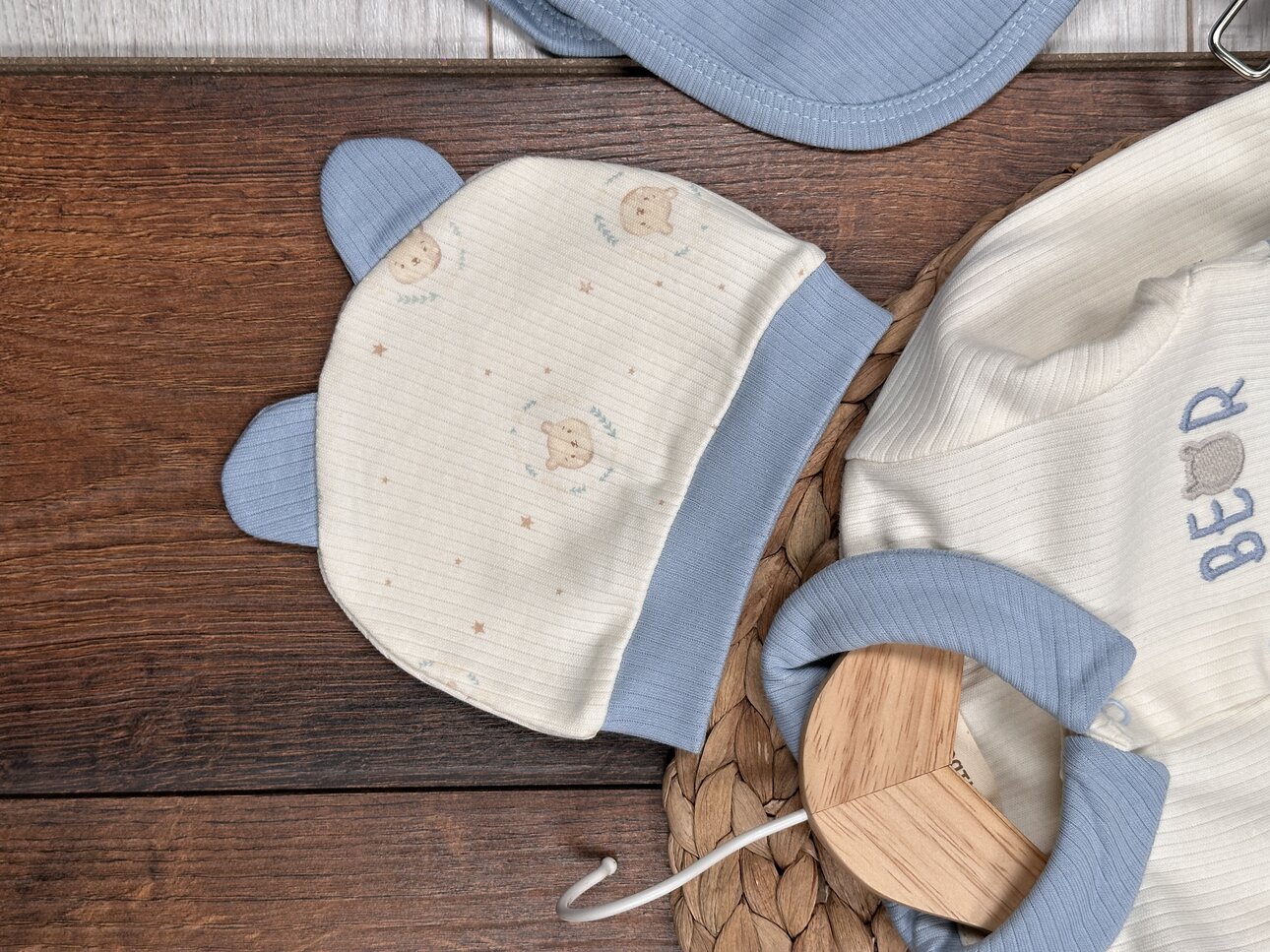 Pamuklu Ayıcık Desenli Çıtçıtlıi 5li Erkek Bebek Takım