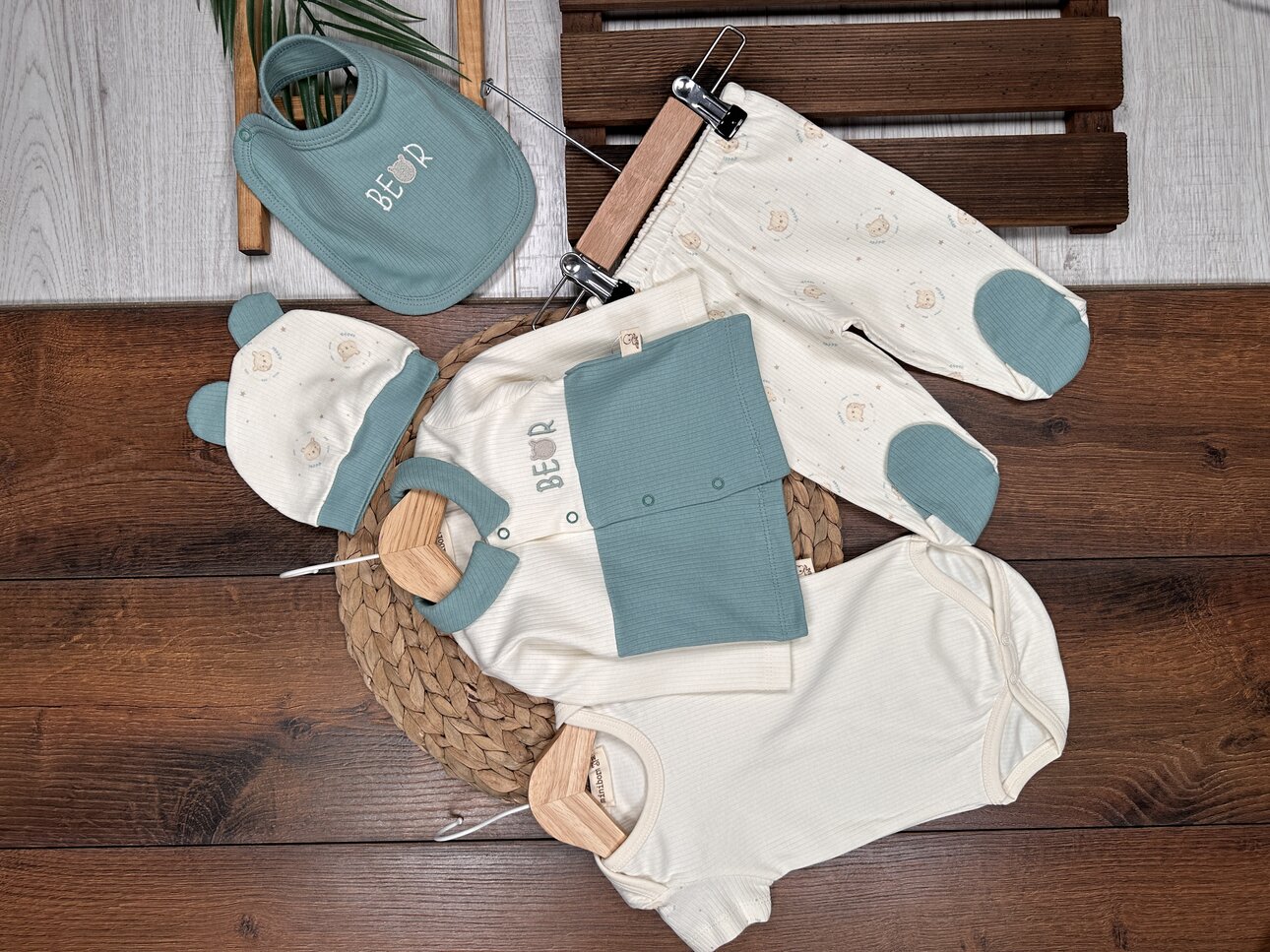 Pamuklu Ayıcık Desenli Çıtçıtlıi 5li Erkek Bebek Takım