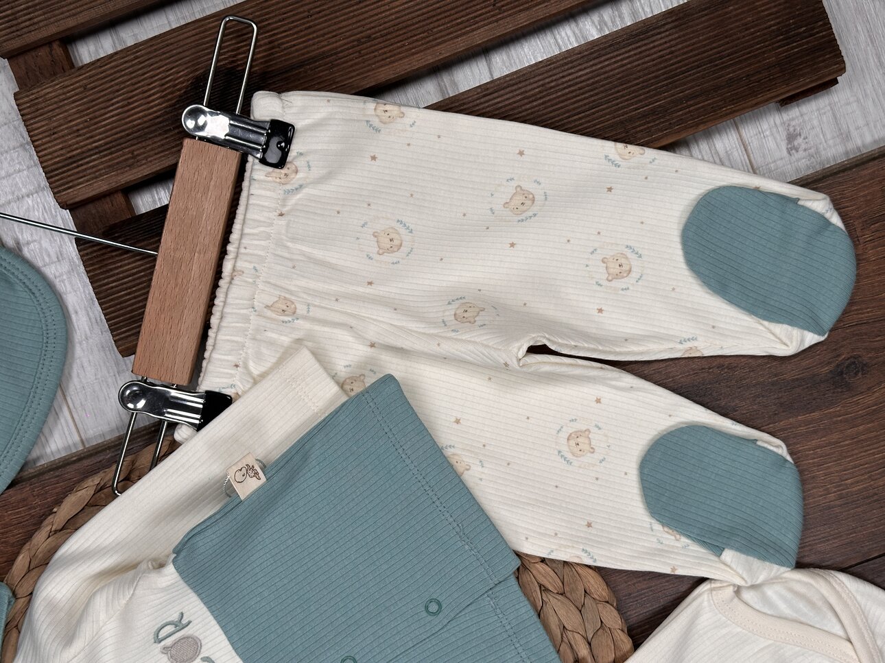 Pamuklu Ayıcık Desenli Çıtçıtlıi 5li Erkek Bebek Takım