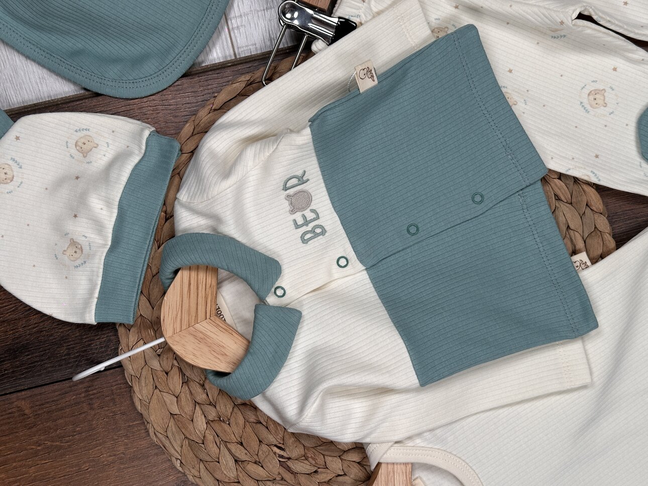 Pamuklu Ayıcık Desenli Çıtçıtlıi 5li Erkek Bebek Takım