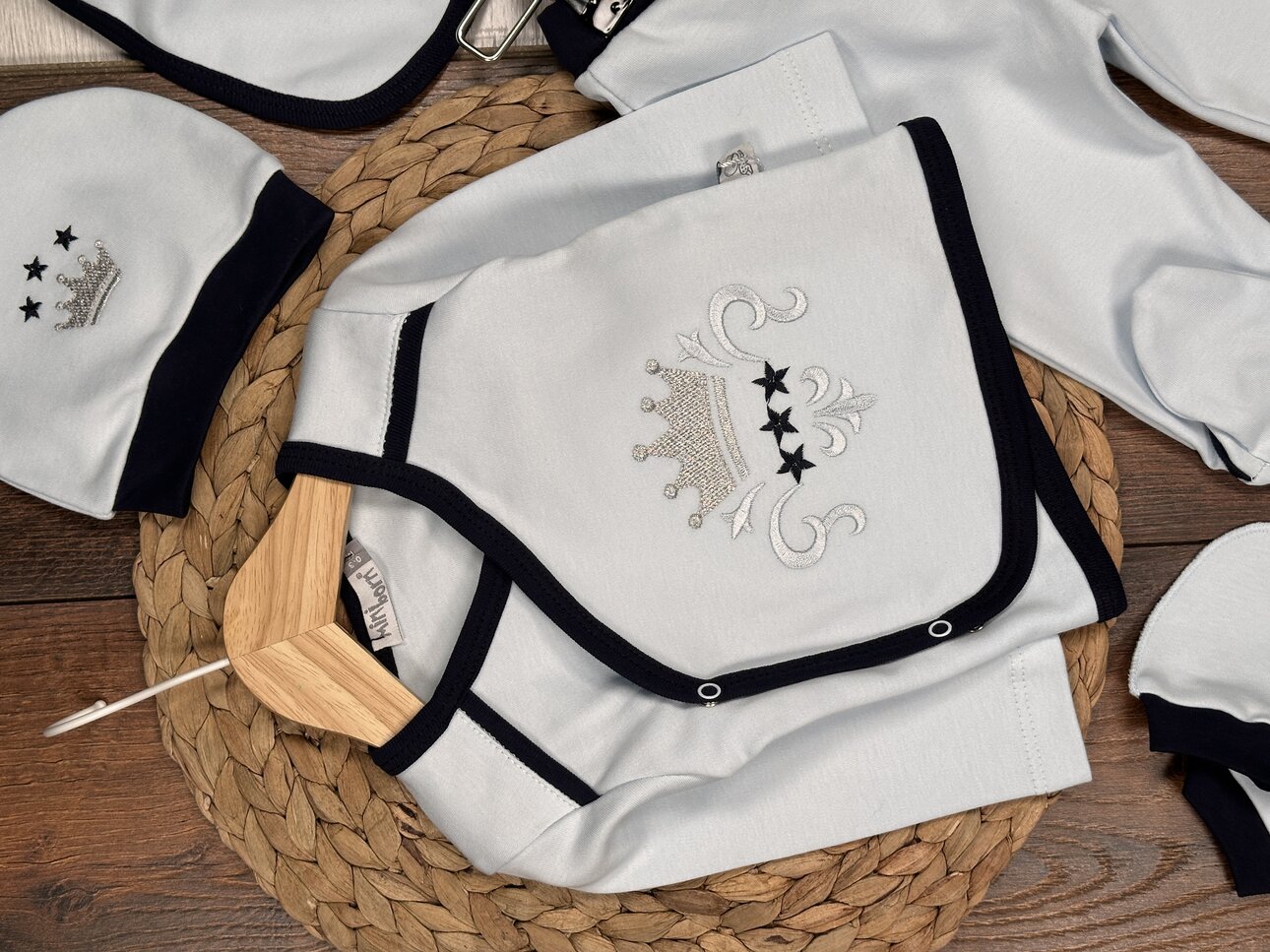 Pamuklu Taç Desenli 5li Erkek Bebek Takım