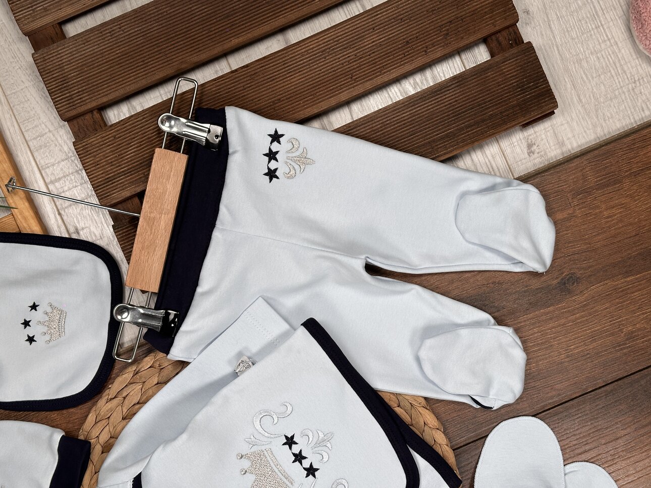 Pamuklu Taç Desenli 5li Erkek Bebek Takım