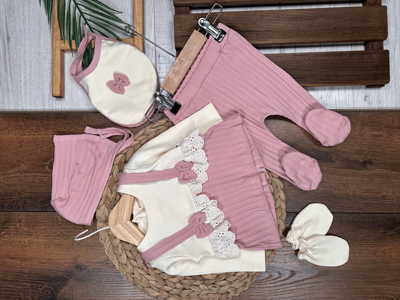 Pamuklu Fiyonk Detaylı Fırfırlı 5li Hastane Çıkışı