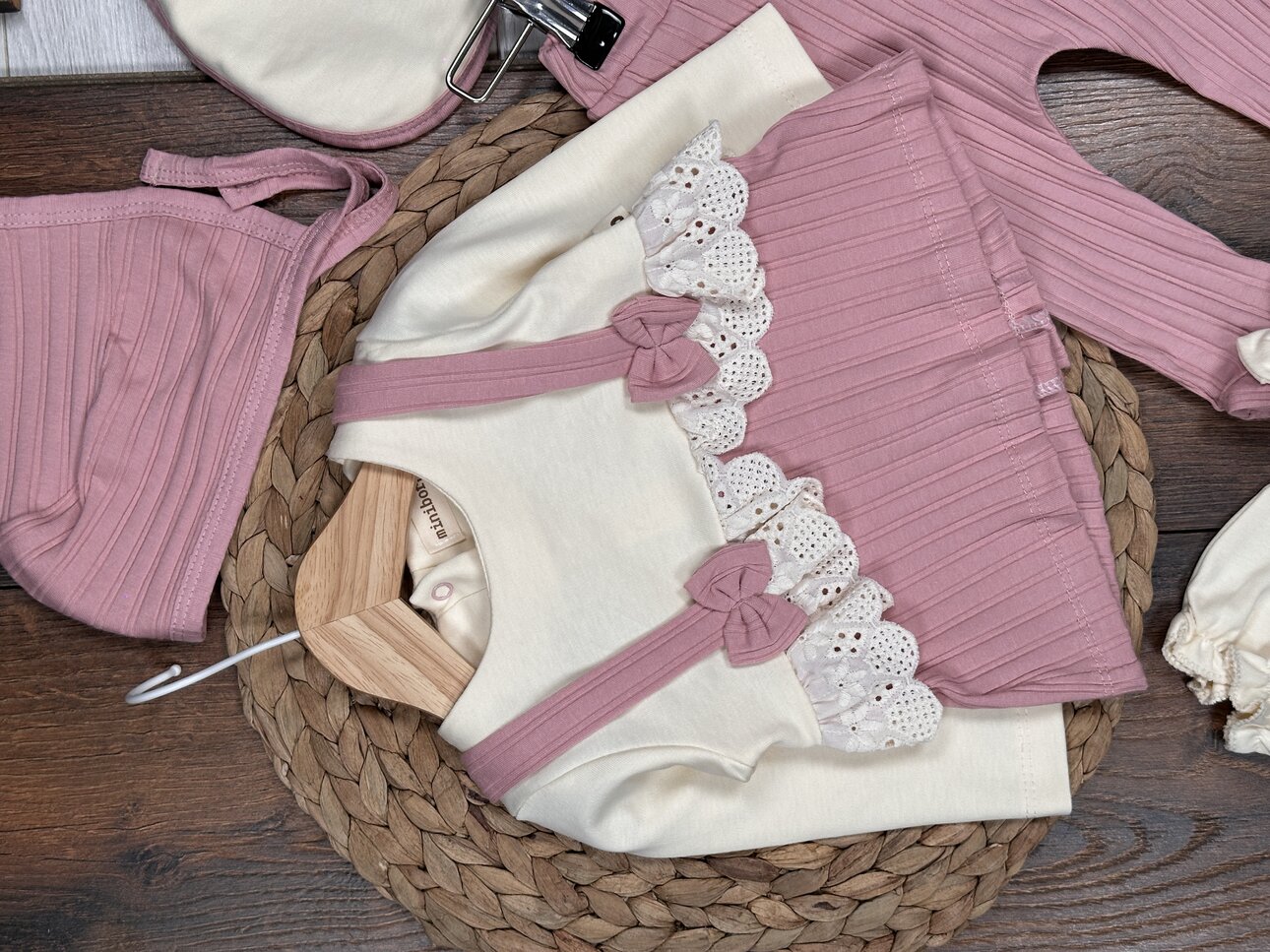 Pamuklu Fiyonk Detaylı Fırfırlı 5li Hastane Çıkışı