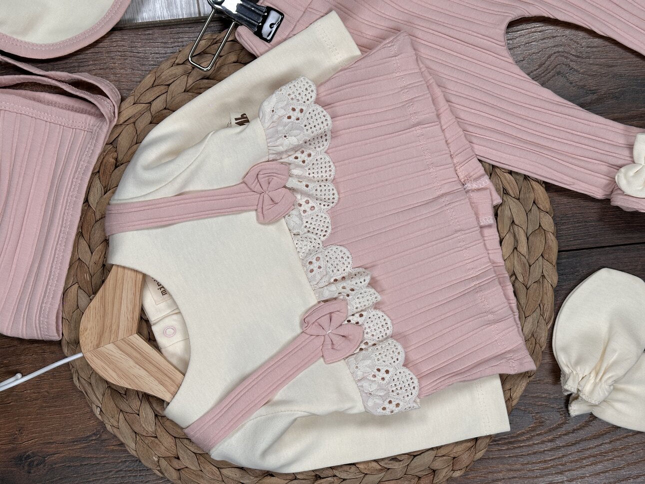 Pamuklu Fiyonk Detaylı Fırfırlı 5li Hastane Çıkışı