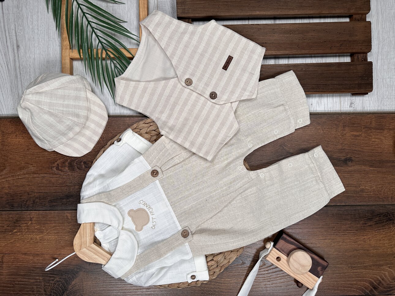 Pamuklu Sevimli Ayıcık Desenli  3lü Erkek Bebek  Takım