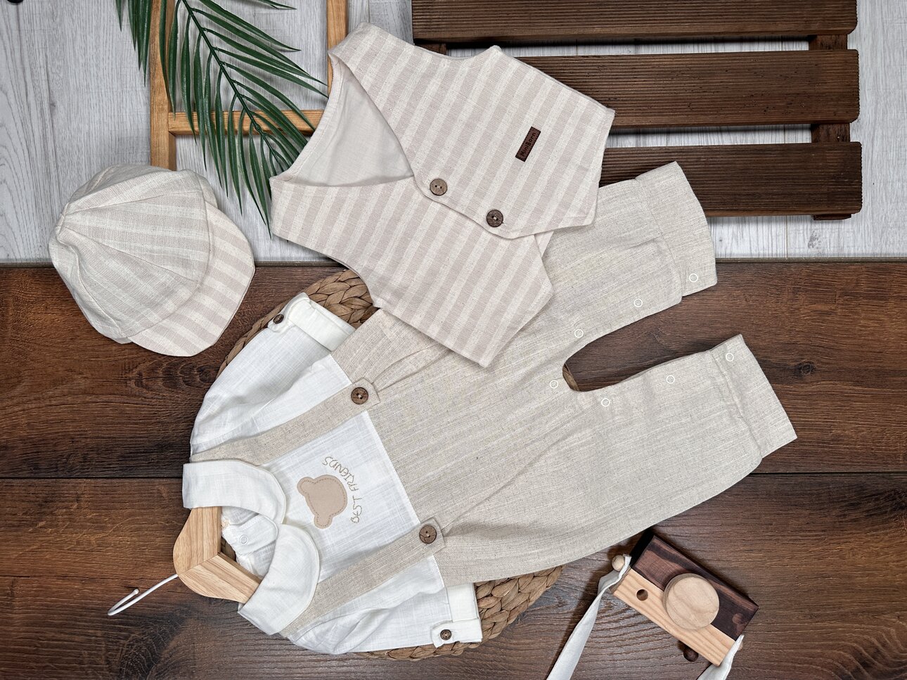 Pamuklu Sevimli Ayıcık Desenli  3lü Erkek Bebek  Takım