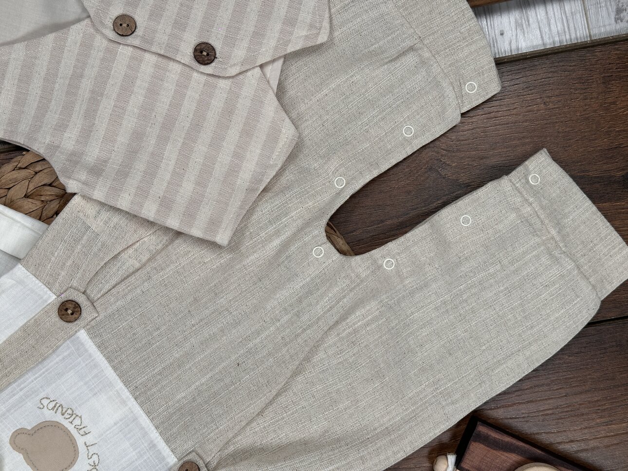 Pamuklu Sevimli Ayıcık Desenli  3lü Erkek Bebek  Takım