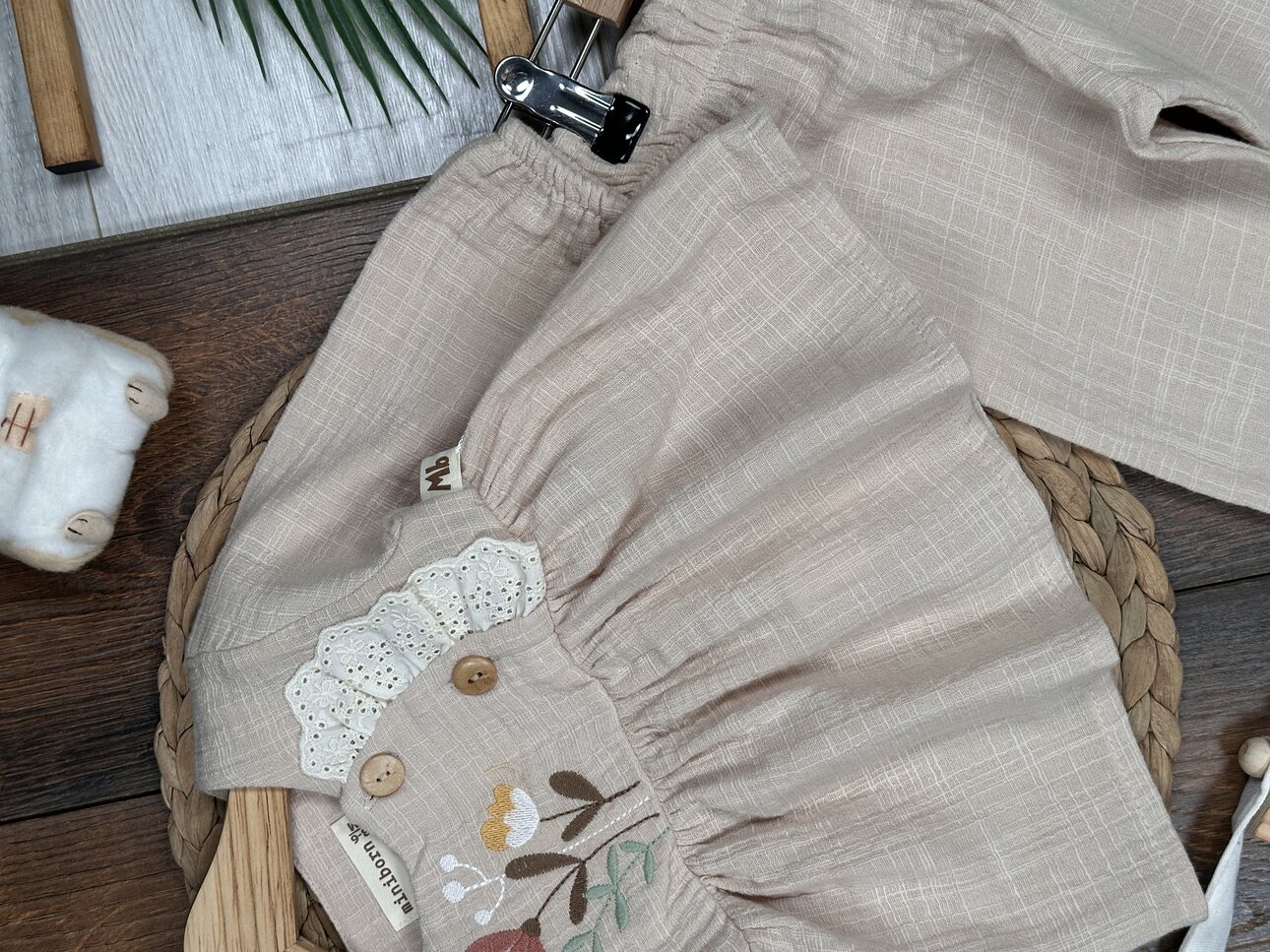 Organik Çiçek Desenli Müslin 3lü Kız Bebek Takım