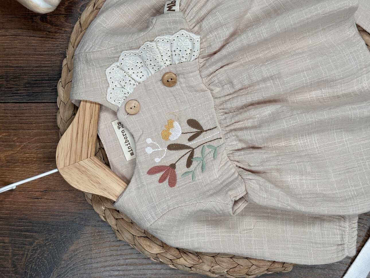 Organik Çiçek Desenli Müslin 3lü Kız Bebek Takım