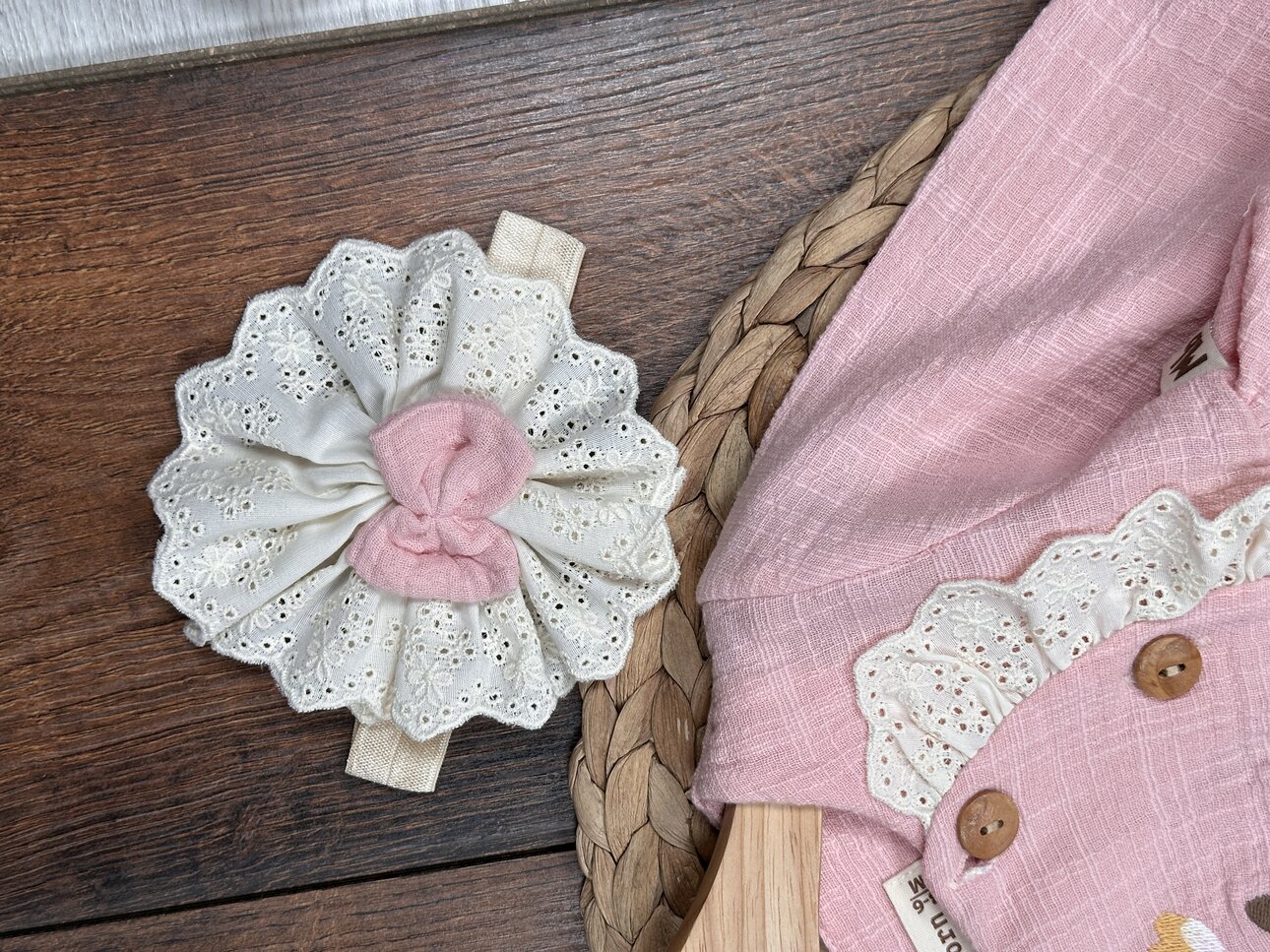 Organik Çiçek Desenli Müslin 3lü Kız Bebek Takım