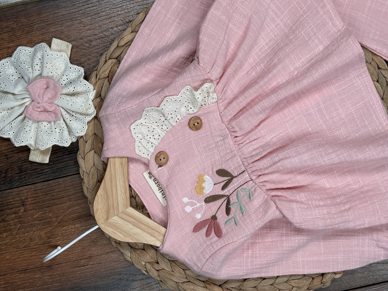 Organik Çiçek Desenli Müslin 3lü Kız Bebek Takım