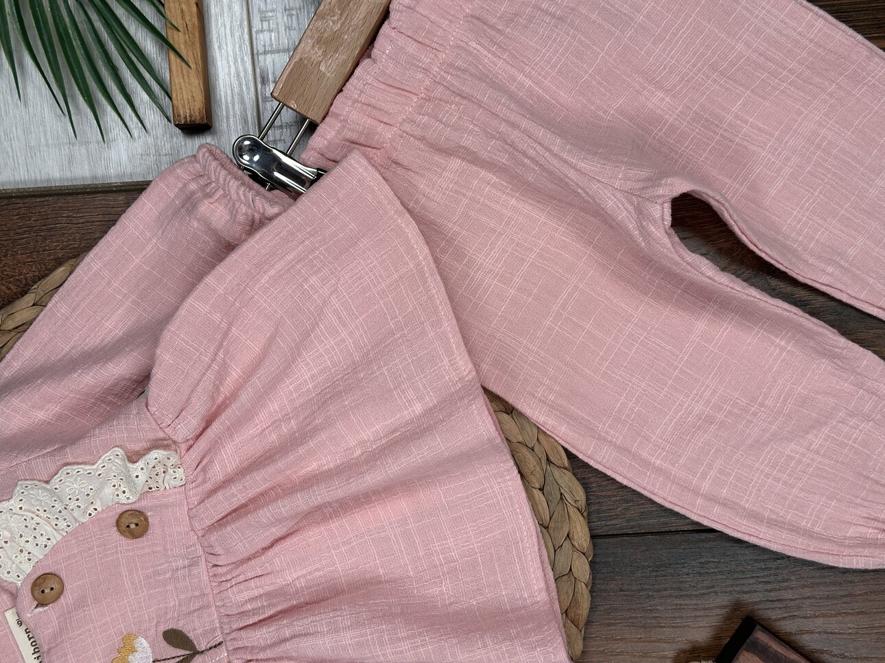 Organik Çiçek Desenli Müslin 3lü Kız Bebek Takım