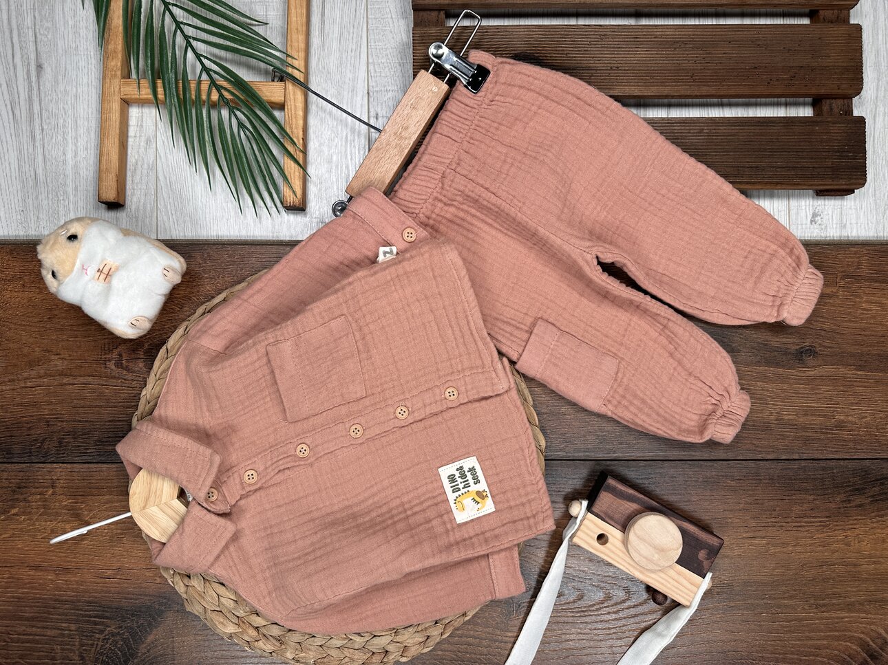 Pamuklu Kalın Müslin Düğmeli İkili Erkek Bebek Takım