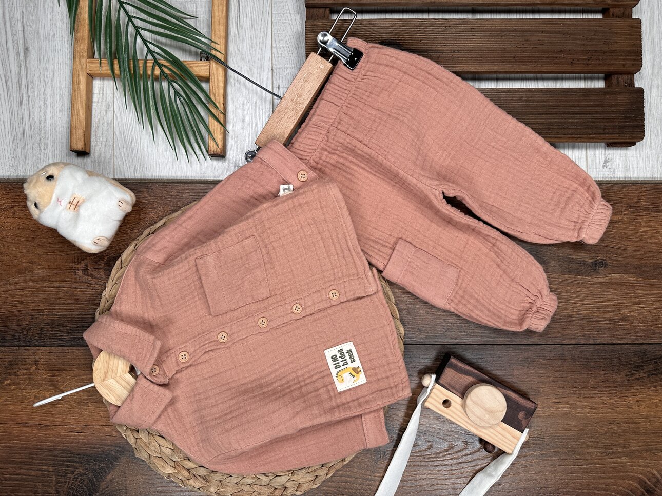 Pamuklu Kalın Müslin Düğmeli İkili Erkek Bebek Takım