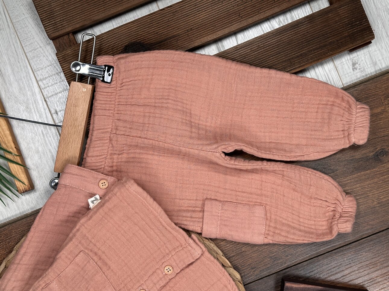 Pamuklu Kalın Müslin Düğmeli İkili Erkek Bebek Takım