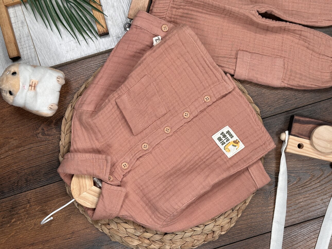 Pamuklu Kalın Müslin Düğmeli İkili Erkek Bebek Takım