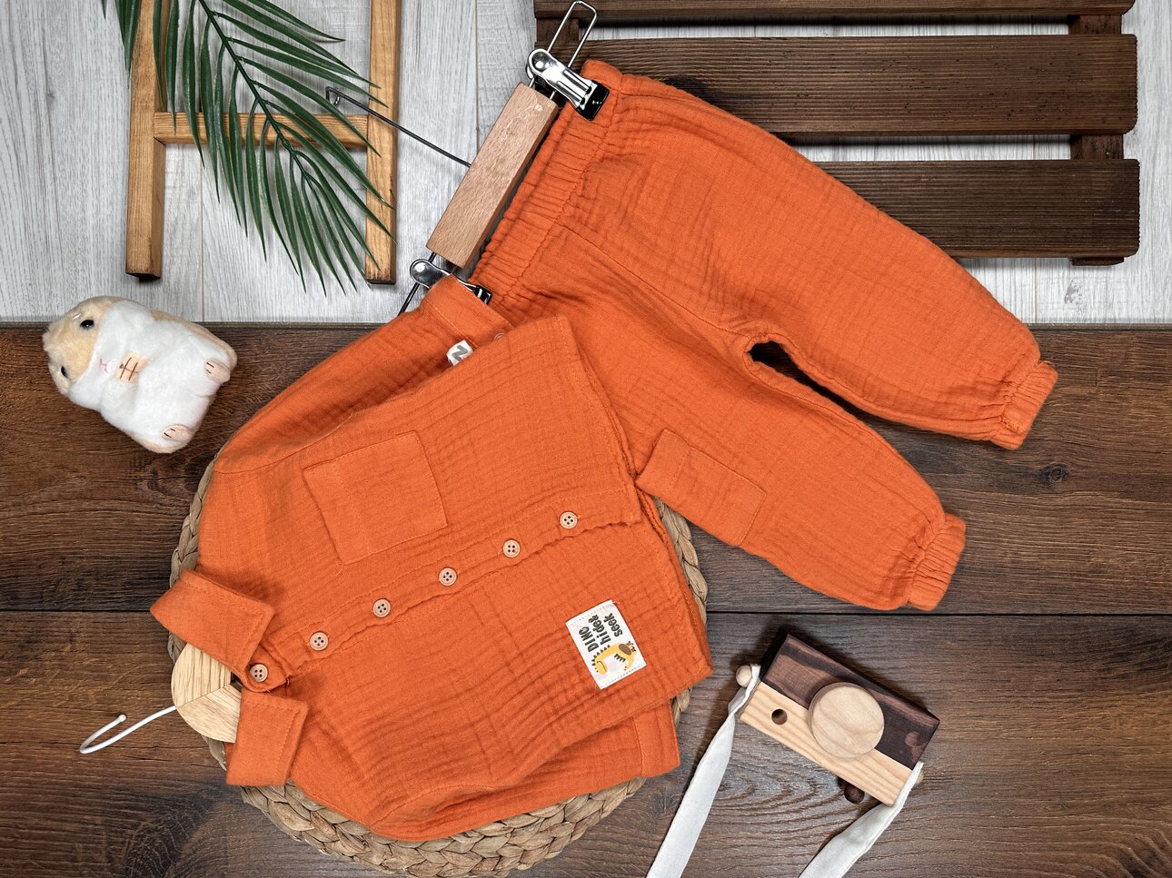 Pamuklu Kalın Müslin Düğmeli İkili Erkek Bebek Takım