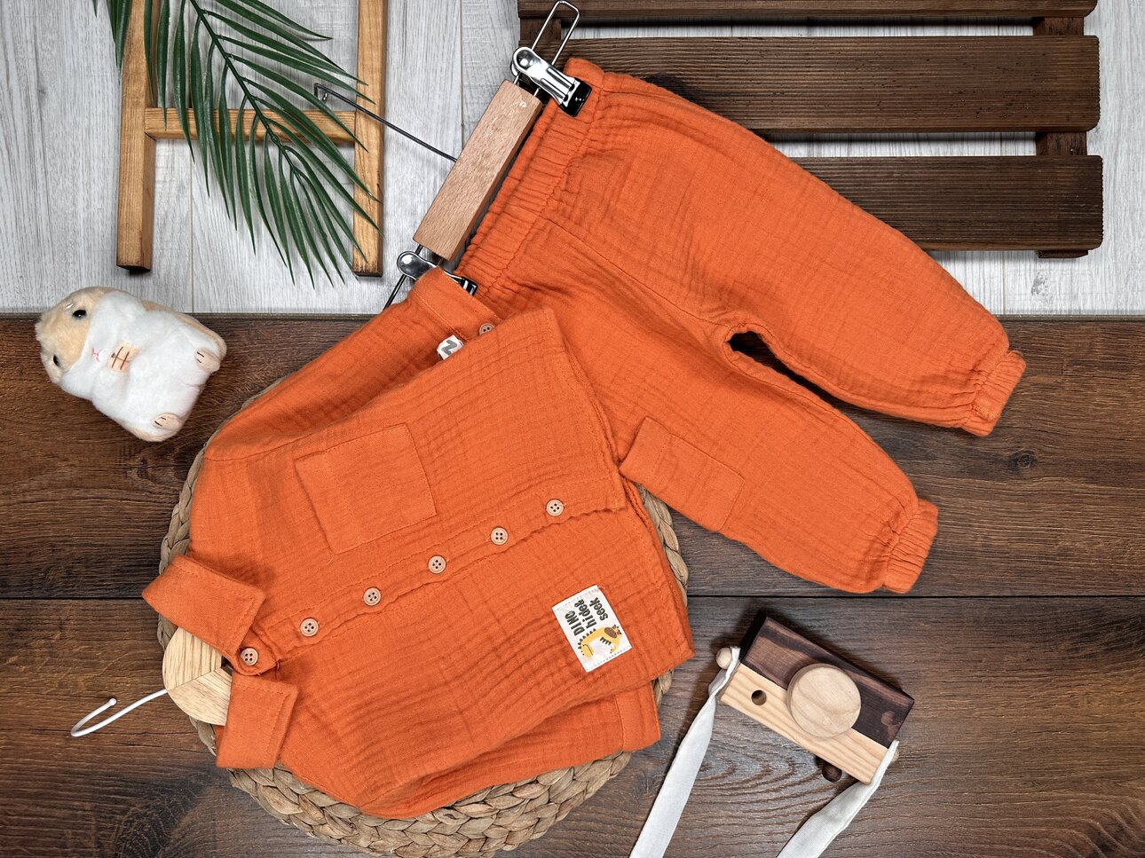 Pamuklu Kalın Müslin Düğmeli İkili Erkek Bebek Takım