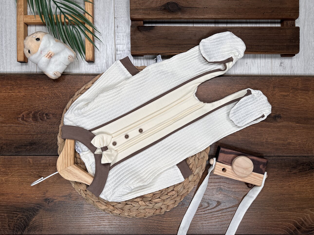 Pamuklu Papyon detaylı Erkek Bebek Tulum