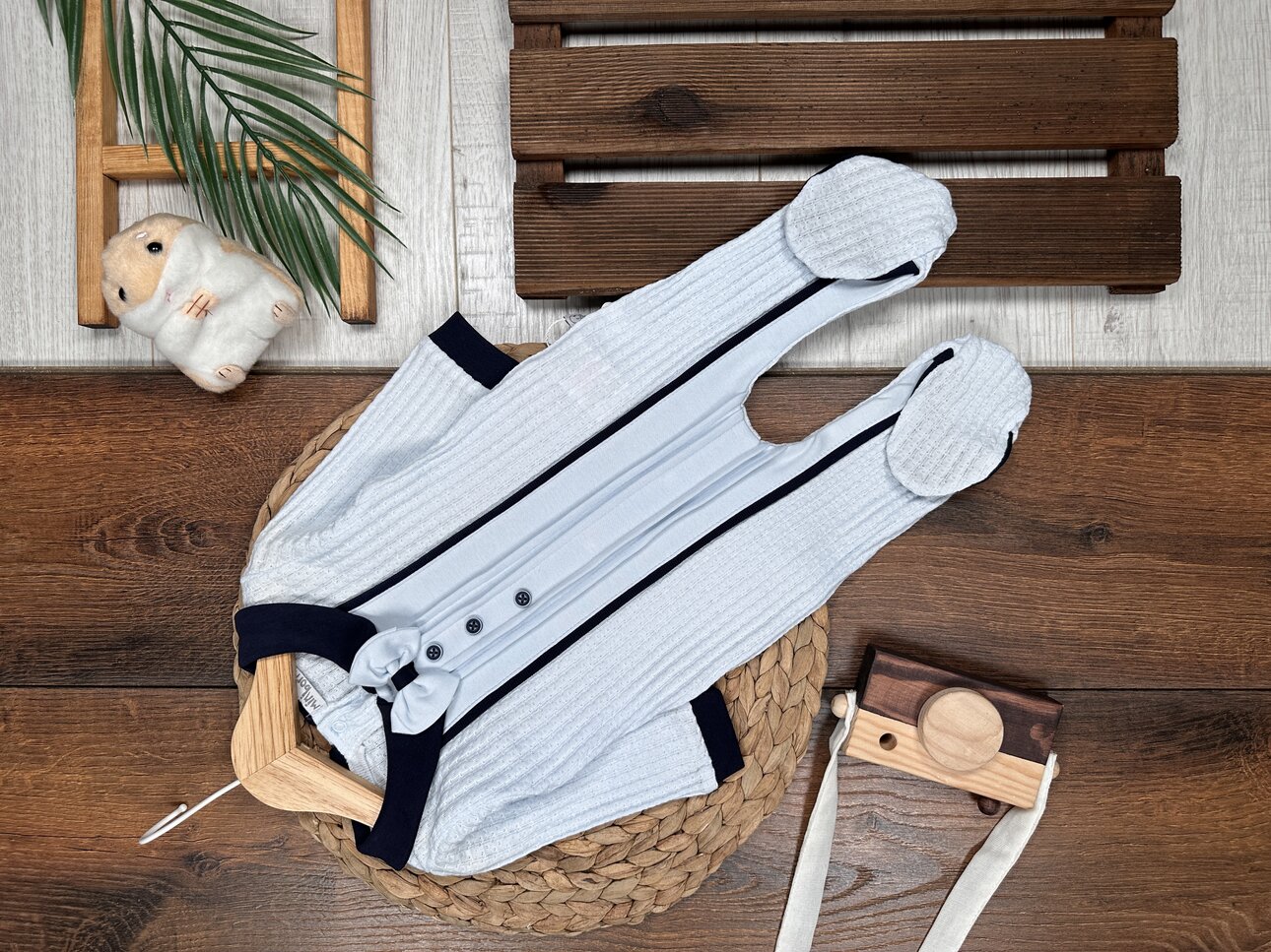 Pamuklu Papyon detaylı Erkek Bebek Tulum