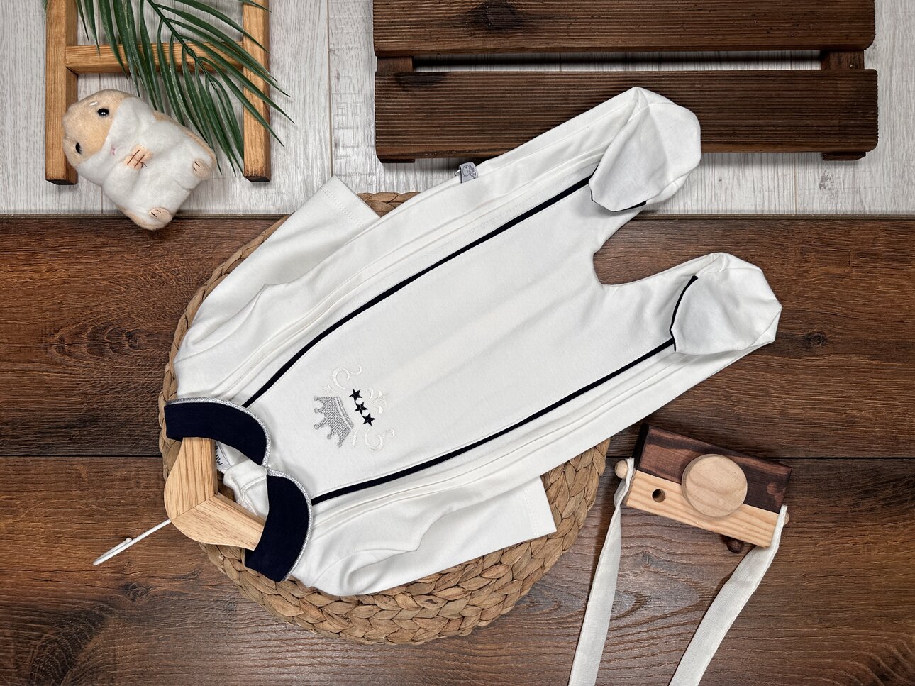 Pamuklu Taç Desenli Erkek Bebek 2li Takım