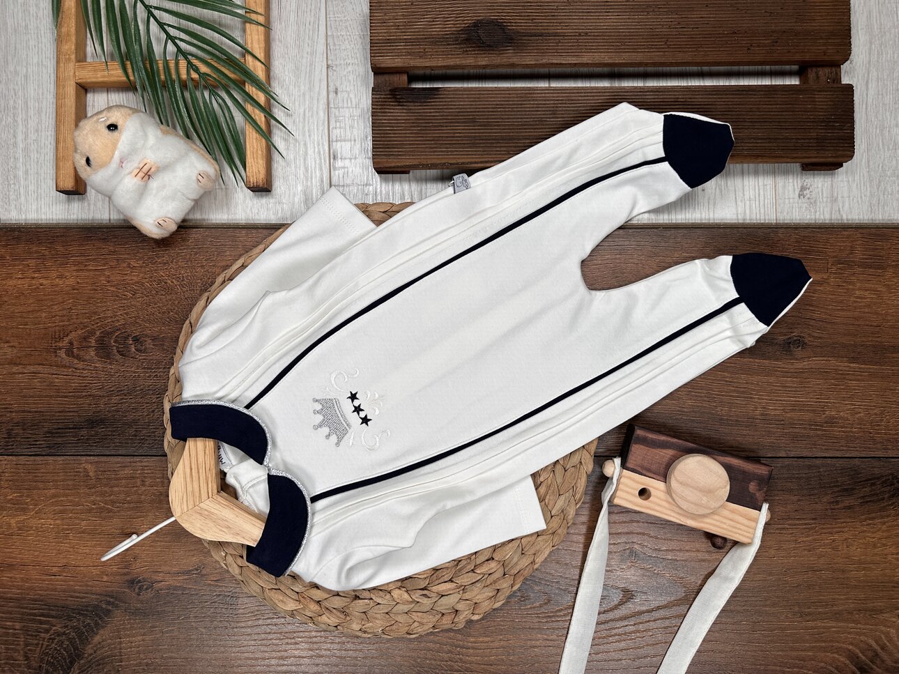 Pamuklu Taç Desenli Erkek Bebek 2li Takım