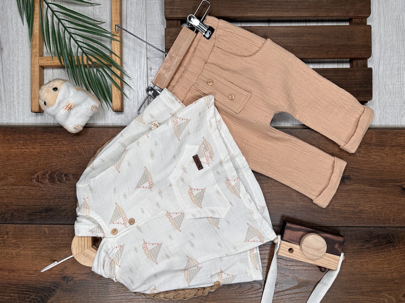 Pamuklu Yelken Desenli Müslin Erkek Bebek Takım