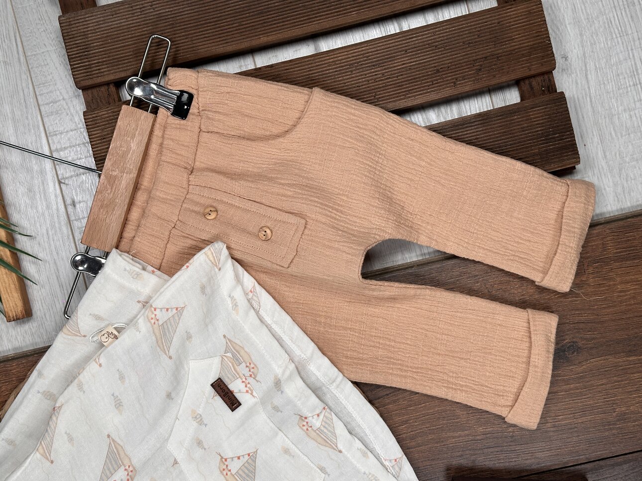 Pamuklu Yelken Desenli Müslin Erkek Bebek Takım