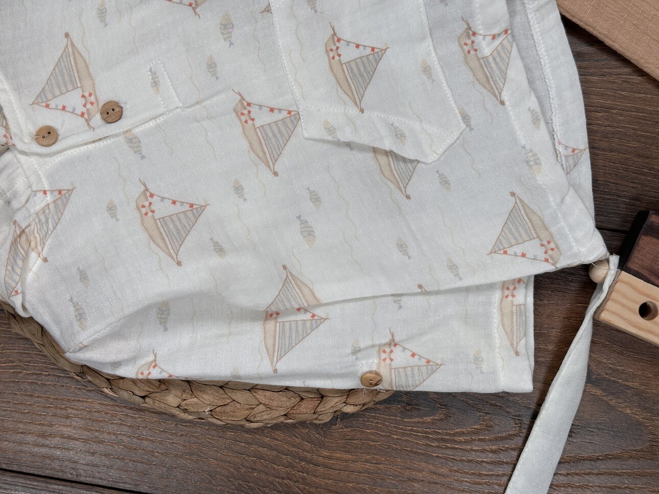 Pamuklu Yelken Desenli Müslin Erkek Bebek Takım