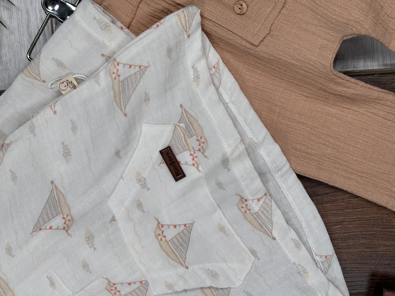 Pamuklu Yelken Desenli Müslin Erkek Bebek Takım