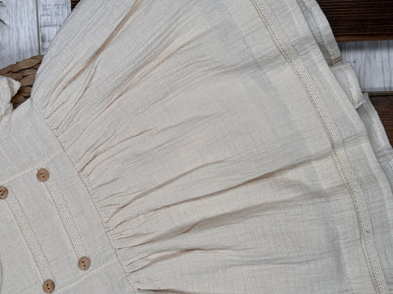 Organik Düğme Detaylı Kız Bebek 1li Elbise