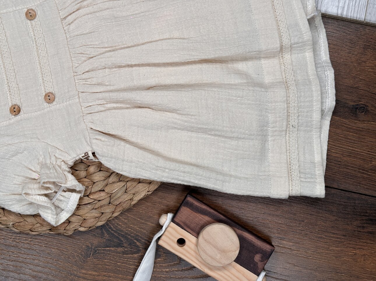 Organik Düğme Detaylı Kız Bebek 1li Elbise