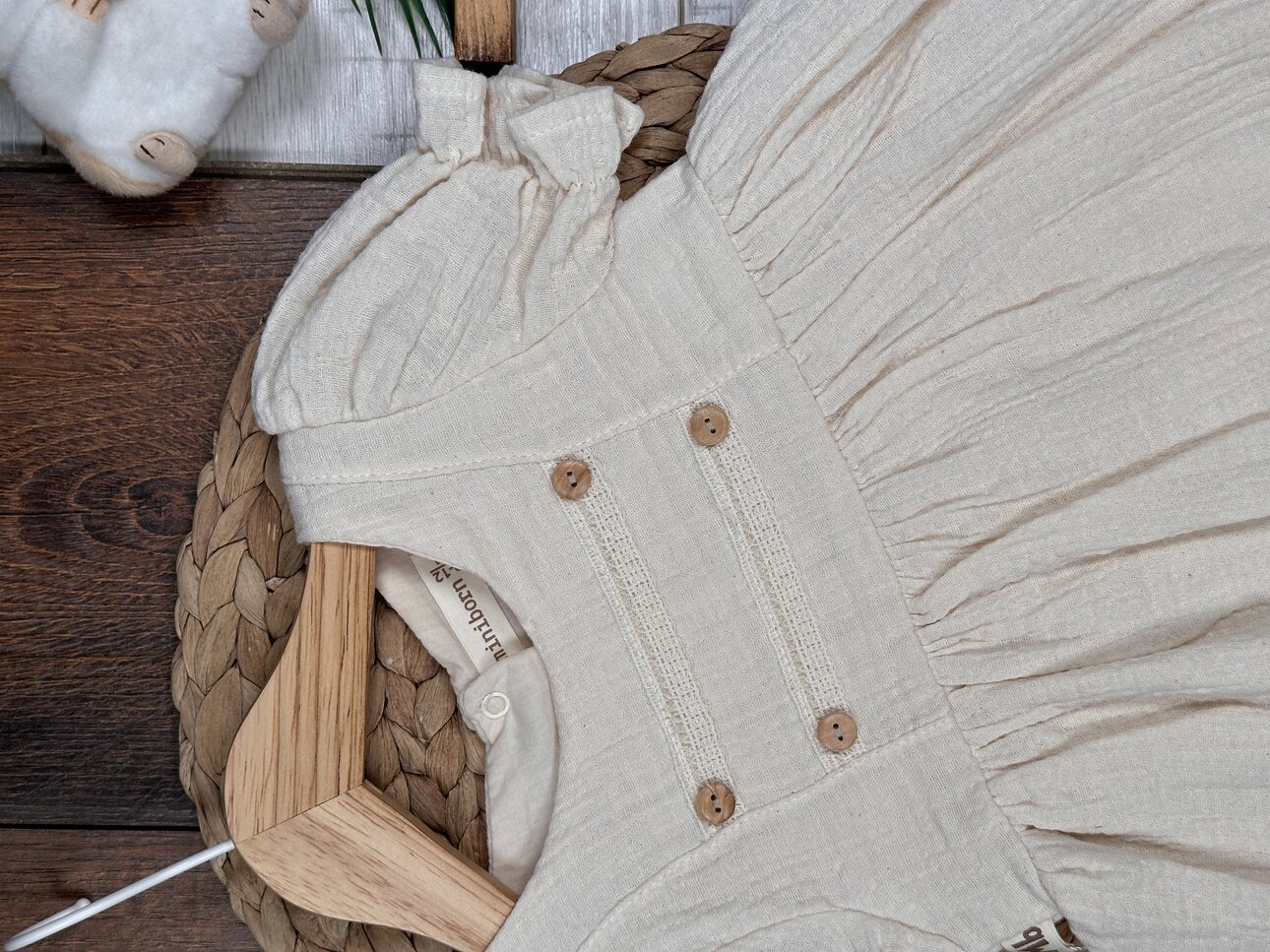 Organik Düğme Detaylı Kız Bebek 1li Elbise