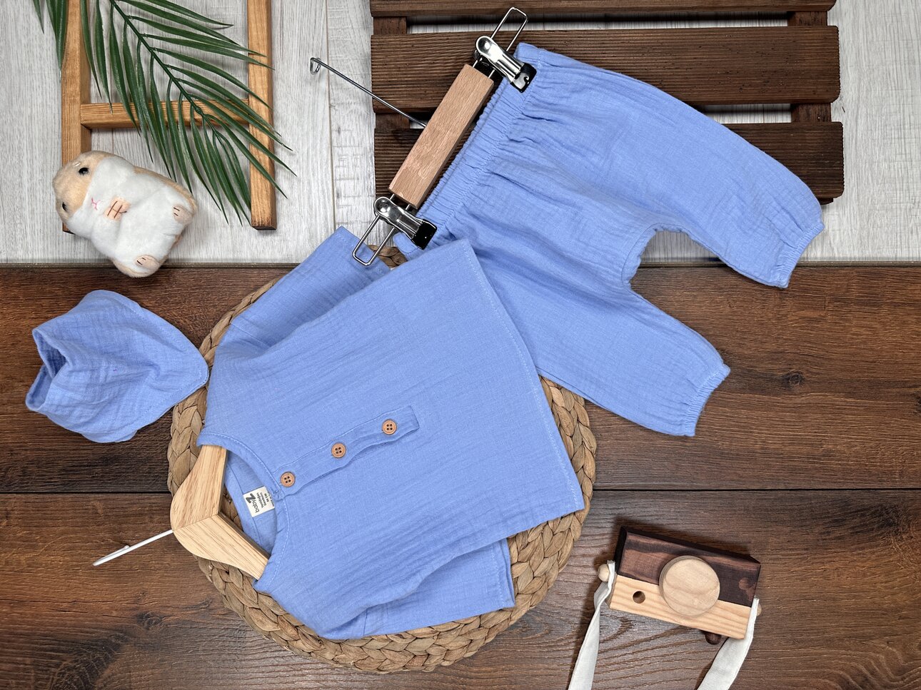 Pamuklu Müslin 3lü Erkek Bebek Takım