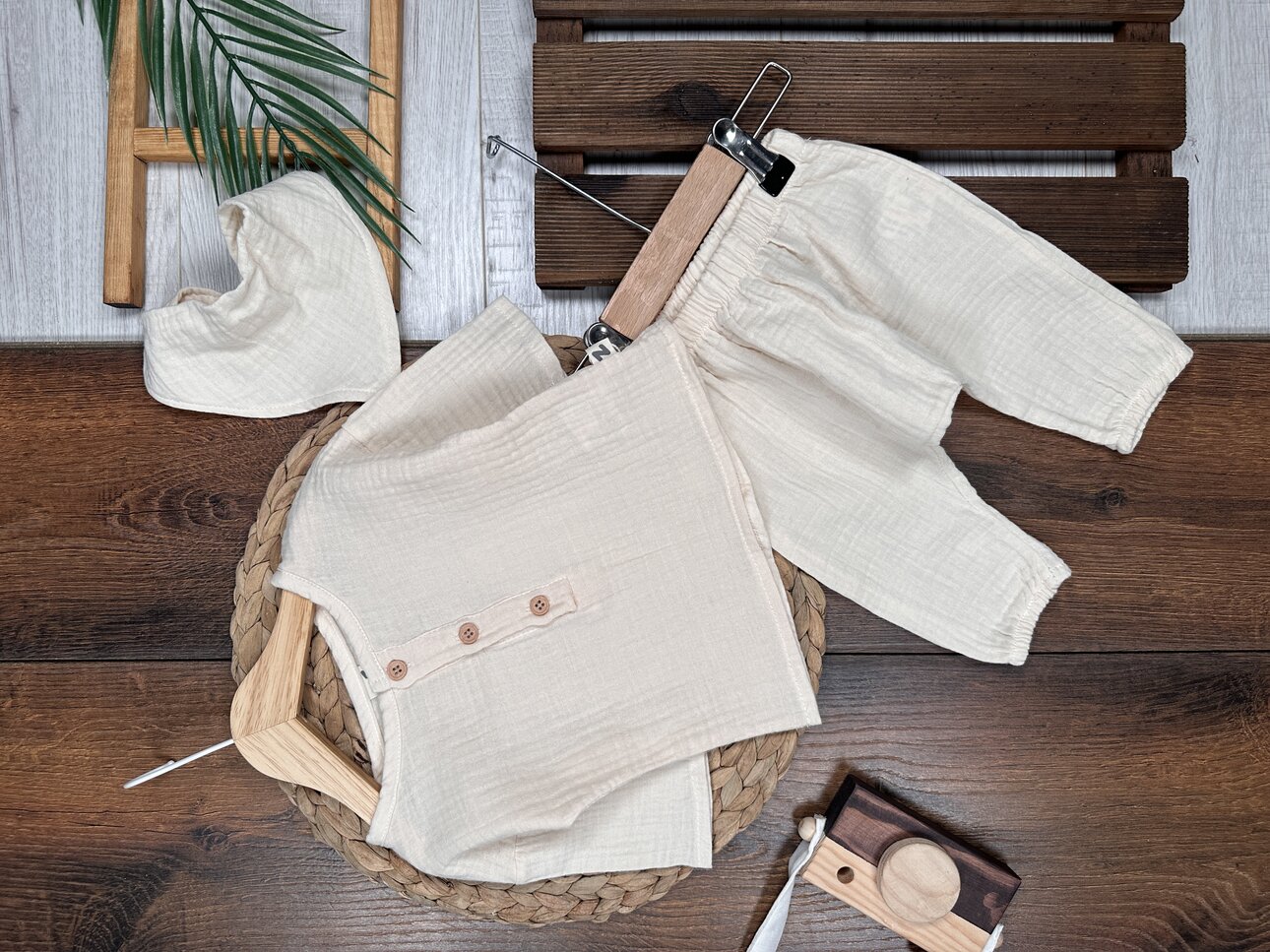 Pamuklu Müslin 3lü Erkek Bebek Takım