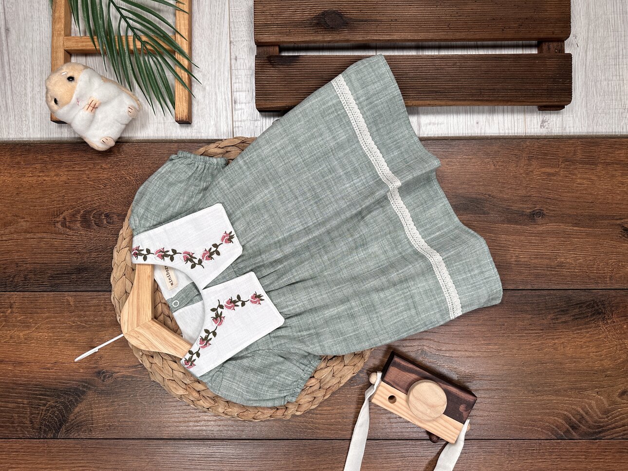 Organik Çiçek İşlemeli Kız Bebek 1li Takım