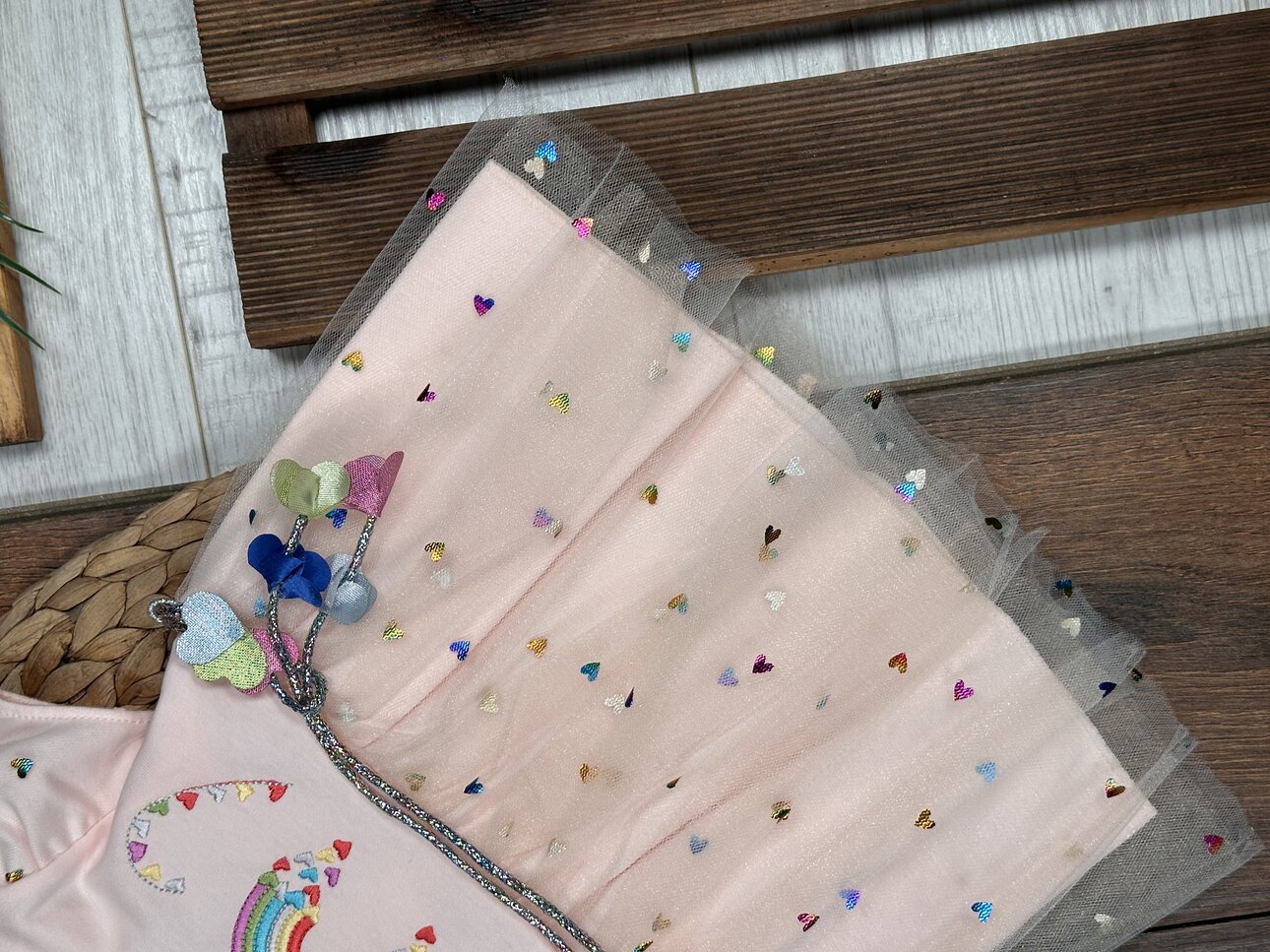 Pamuklu Gökkuşağı Desenli Kız Bebek Elbise