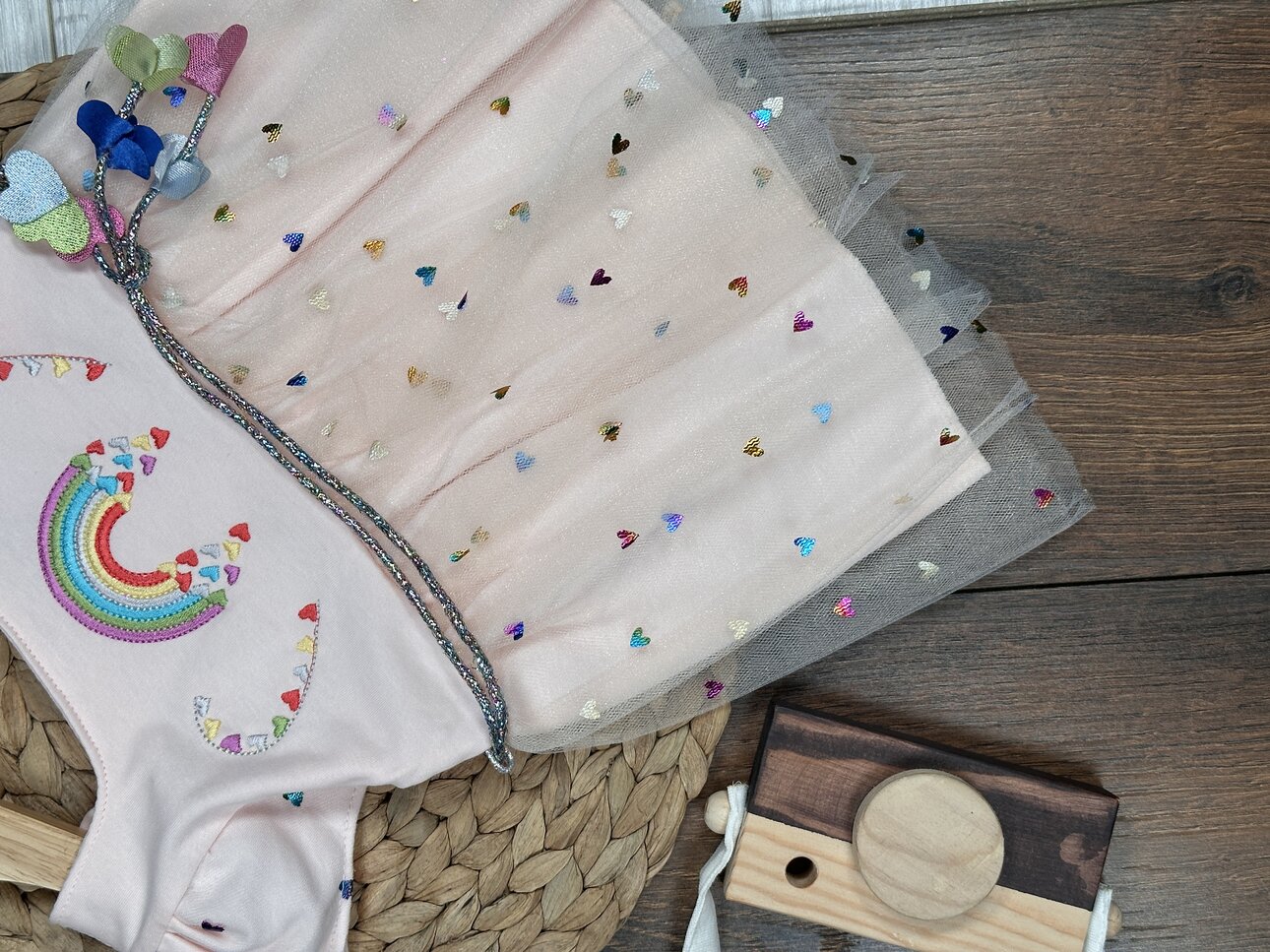 Pamuklu Gökkuşağı Desenli Kız Bebek Elbise