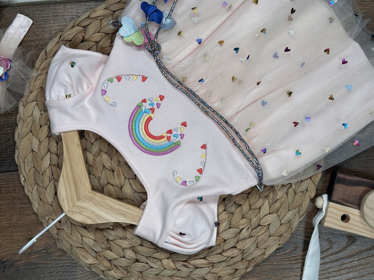 Pamuklu Gökkuşağı Desenli Kız Bebek Elbise