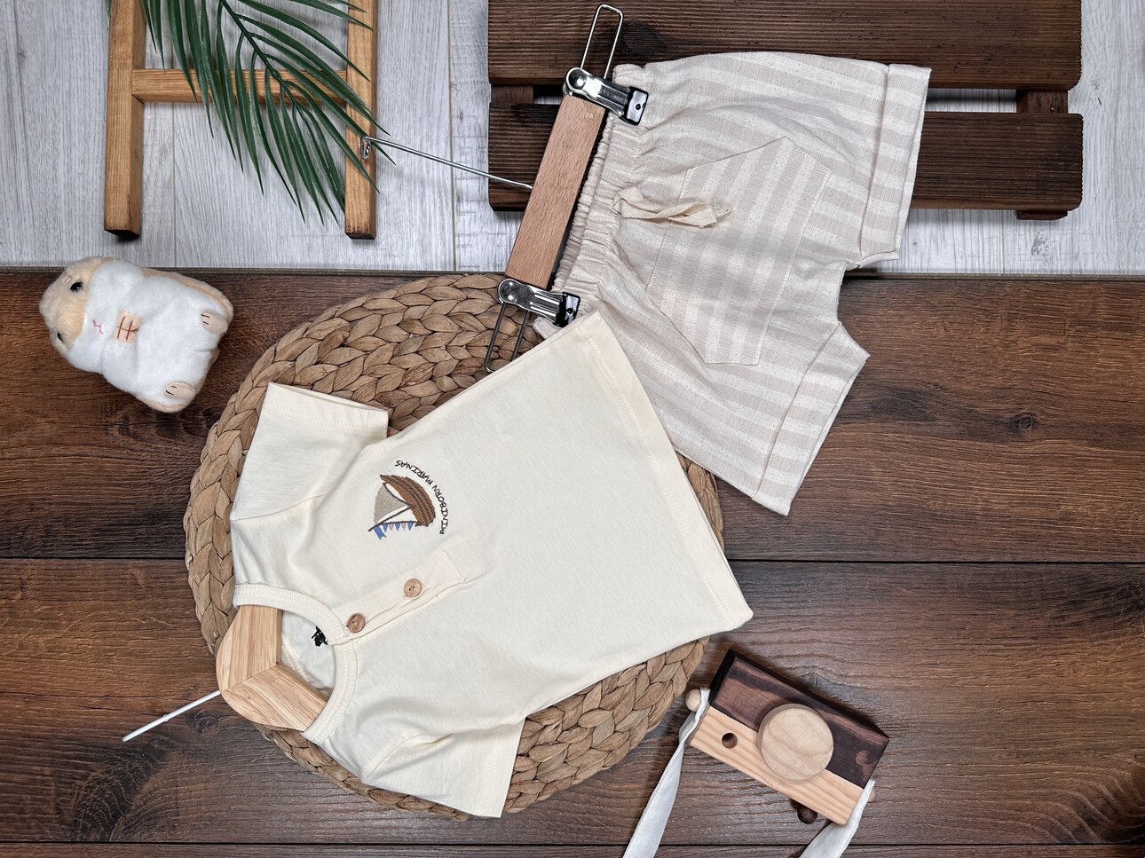 Organik Yelkenli Desenli Erkek Bebek 2li Takım