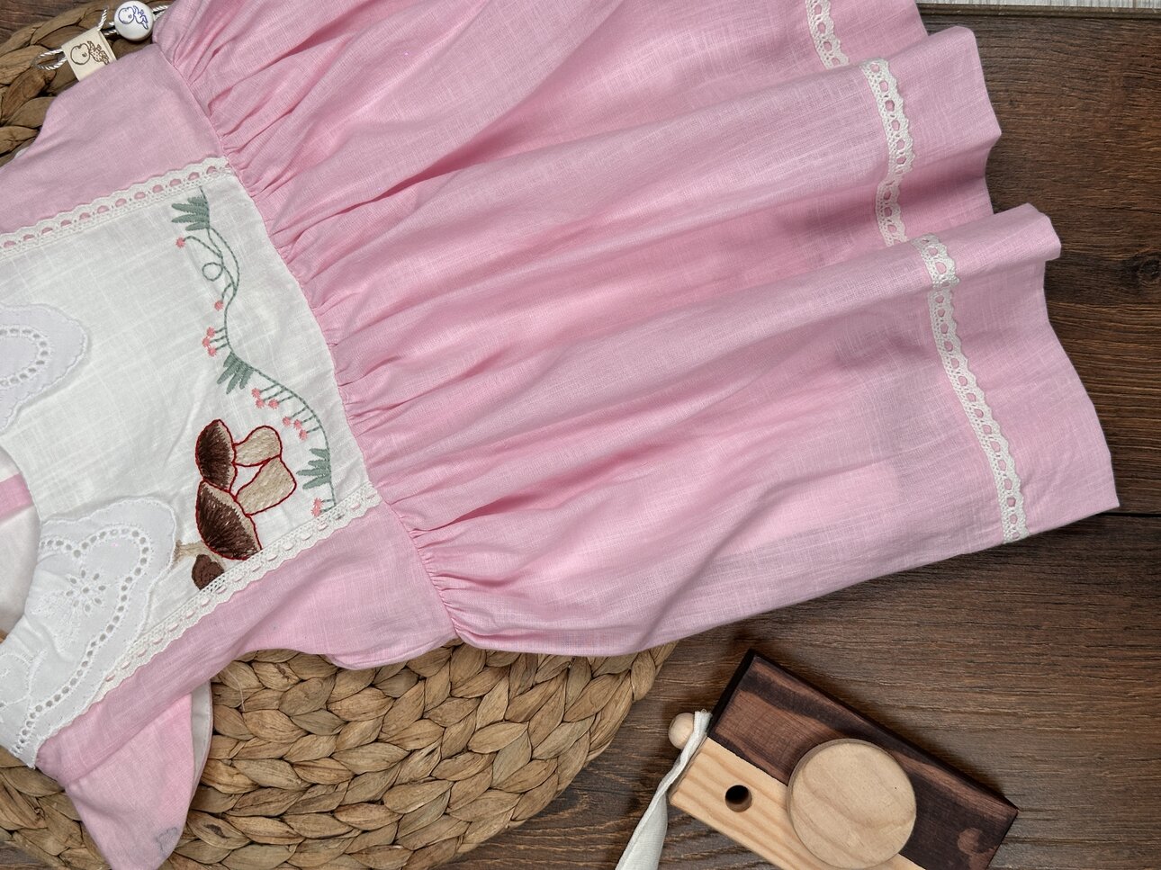 Pamuklu Nakış Detaylı Kız Bebek 2li Takım