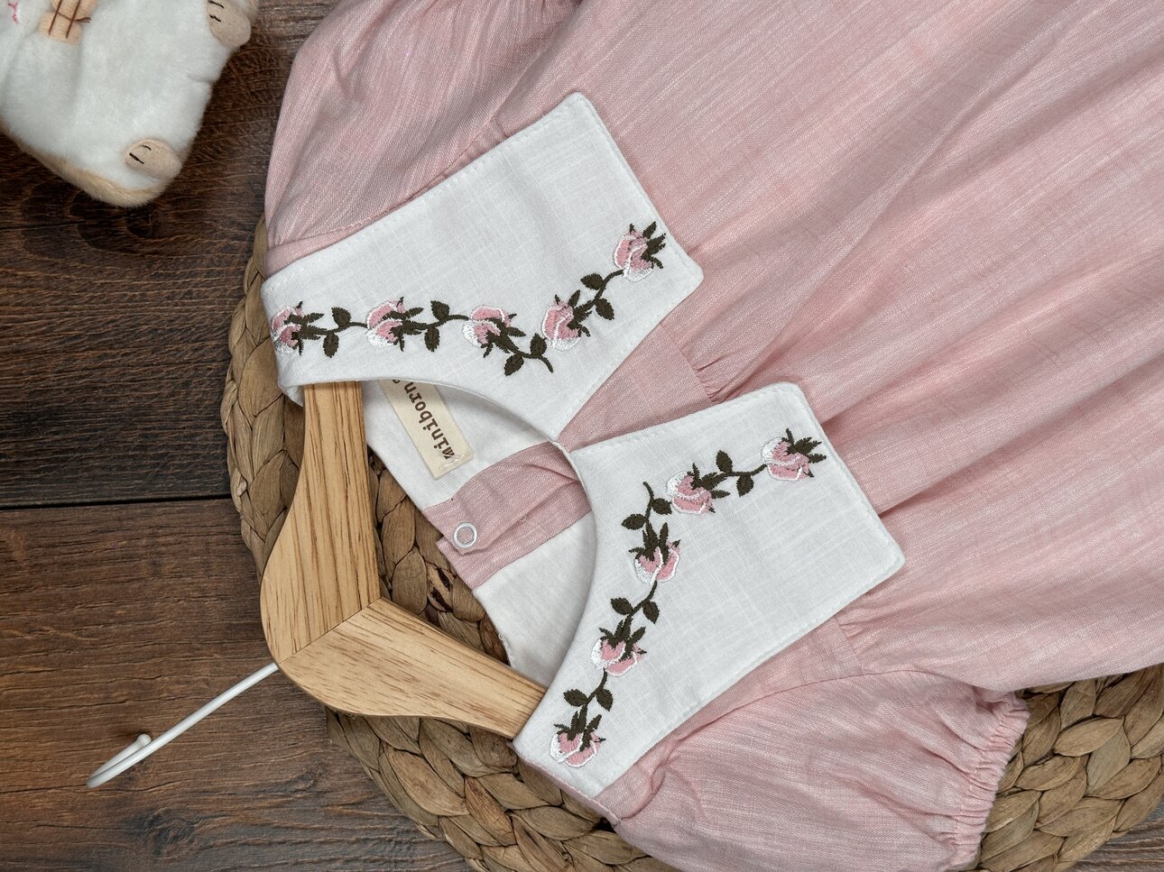 Organik Çiçek İşlemeli Kız Bebek Elbise